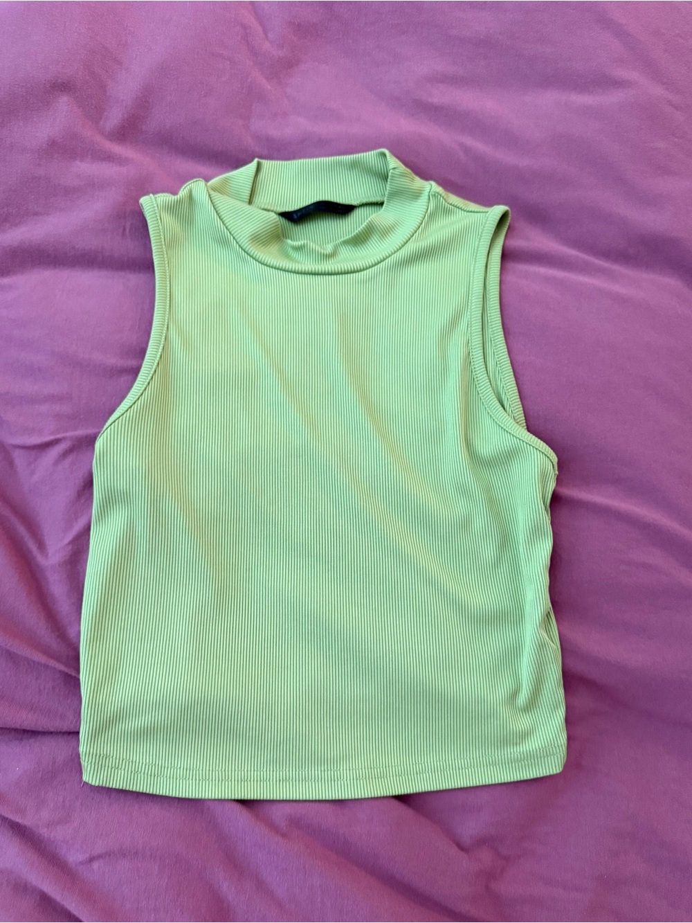 Sleeveless Ribbed Mock Neck Top - Light Green